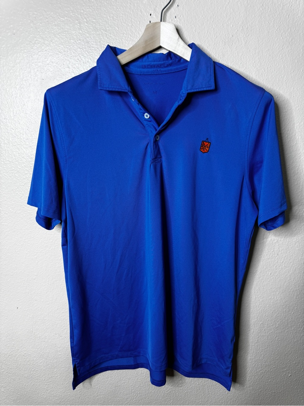 B. Draddy Men’s Blue Short Sleeve Golf Polo Shirt Embroidered Logo Size M